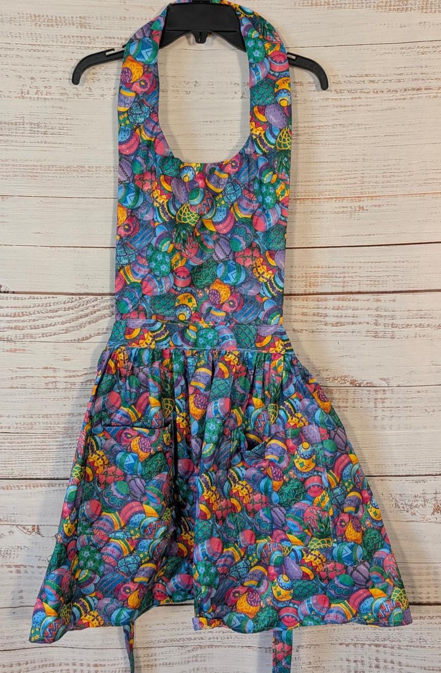 Vintage Easter Egg Apron Novelty Printed Cotton Halter Neck Kitchen Apron